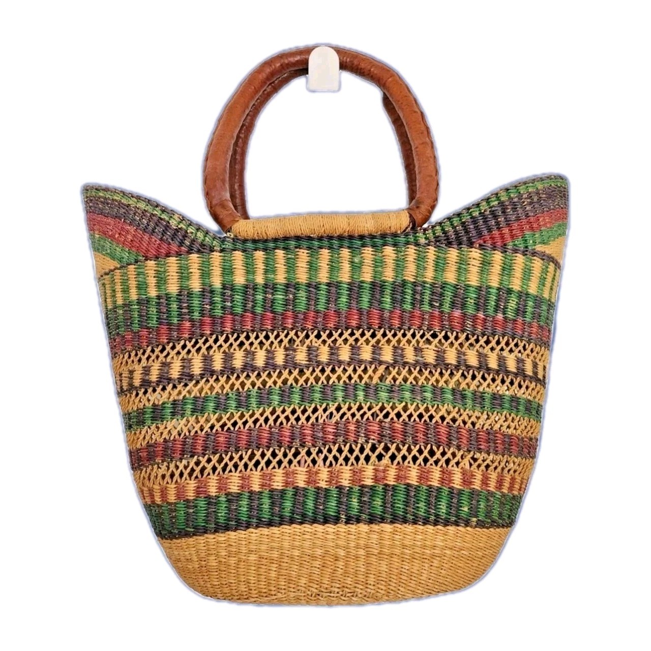 Hand-Woven Artisian Straw & Leather Tote Multicolor U Shopper Market Beach Boho