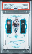 2020 Flawless Cowboys WR Ceedee Lamb Rookie Dual Patch Auto Platinum 1/1 PSA 8
