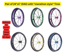 Pair of 24"x1" (540) Colored Aluminum Round HUB Wheelchair Wheels