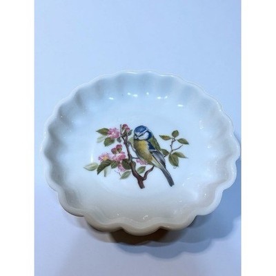 VTG Funny Design Bone China Saucer Dish Plate Blue Tit Headed Bird Gold Trim