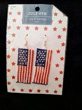 American Flag Beaded Patriotic 4th Of July Red White Blue Earrings NEW