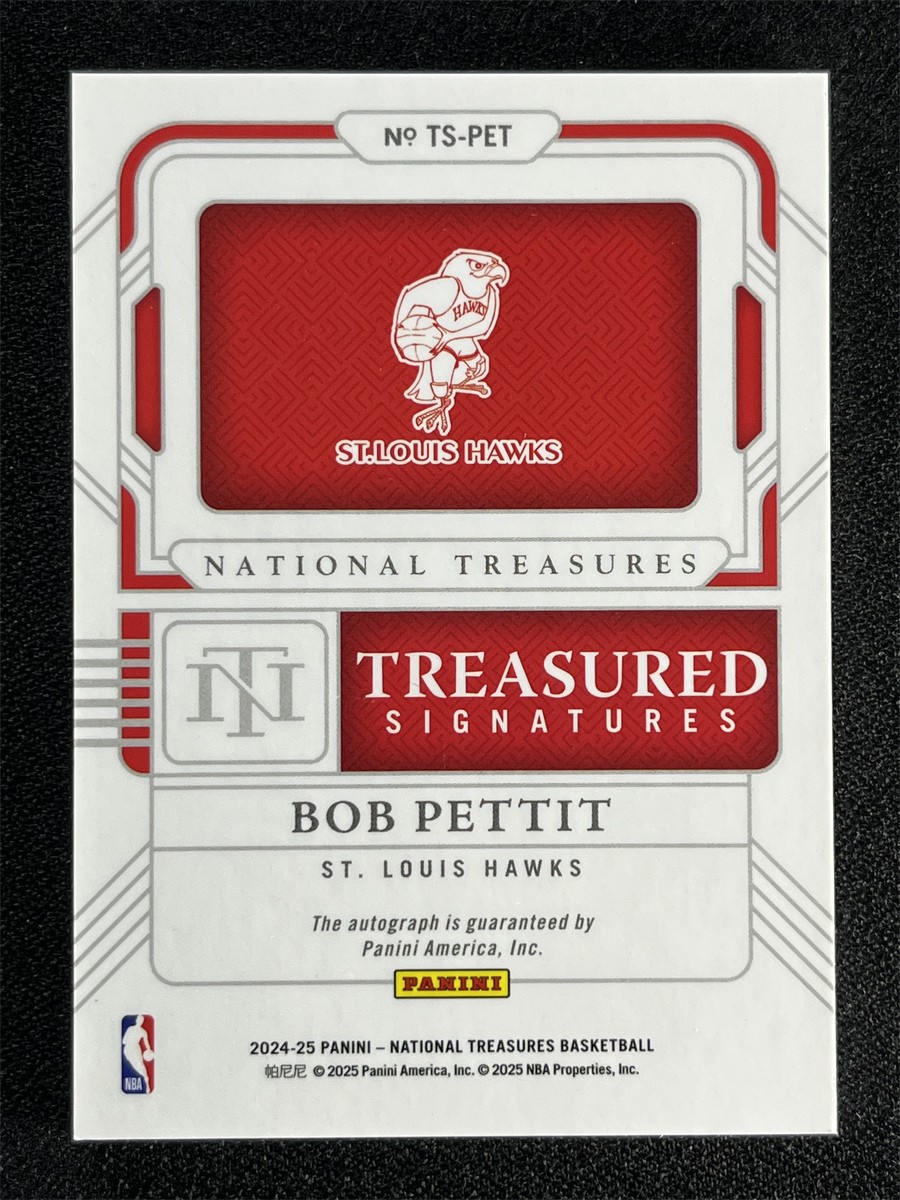 2024-25 Panini National Treasures Bob Pettit Red Treasured Signatures Auto /8 view 2