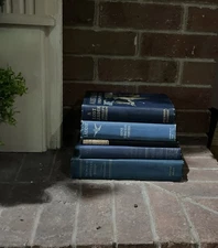 Antique Vintage Books Lot Of 5 Navy Blue Gold Prop Shelf Display Decor Stack