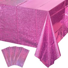 4 Pack Iridescence Plastic Tablecloths Shiny 54" x 108" 4 Pack , Pink