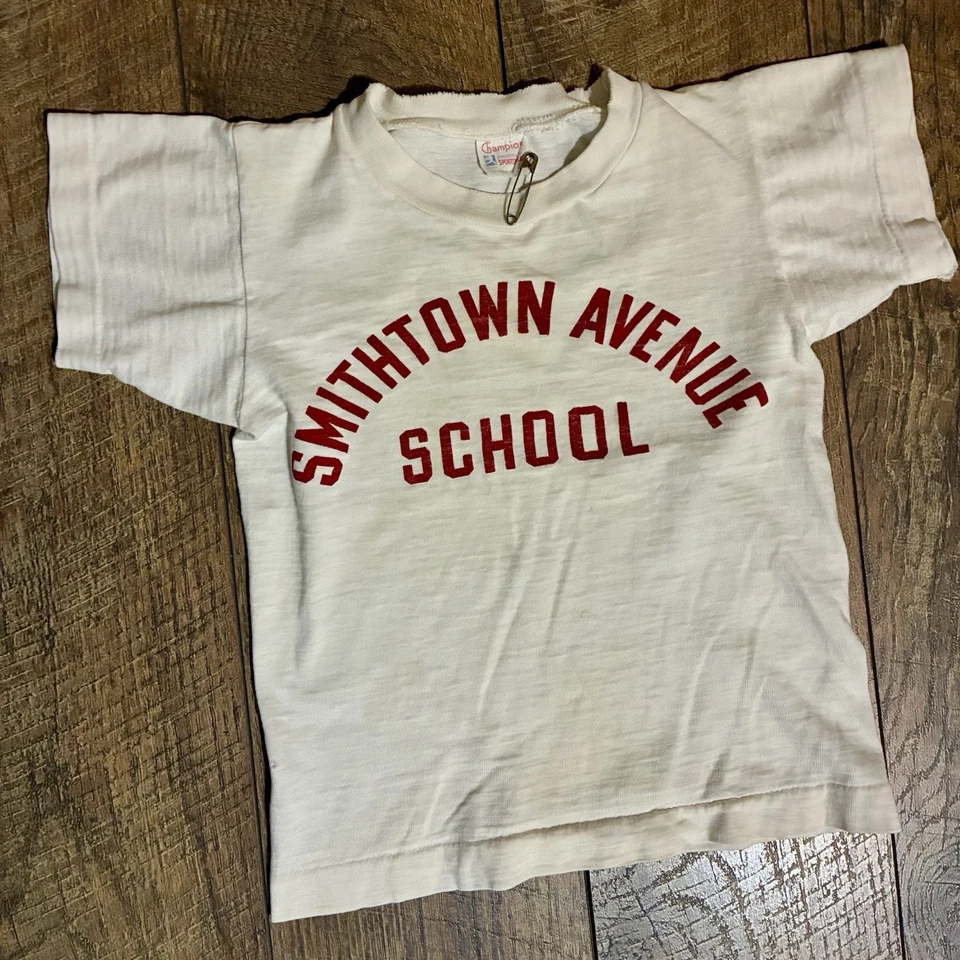 Camiseta Blanca Vintage Años 50 CAMPEÓN Hombre Correr Logo Niño Bebé Hecha en EE. UU. Foto 4 de 4