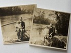 Antique Snapshot Photo Cute Family Gentlemen Cute Little Girl Posing By Creek