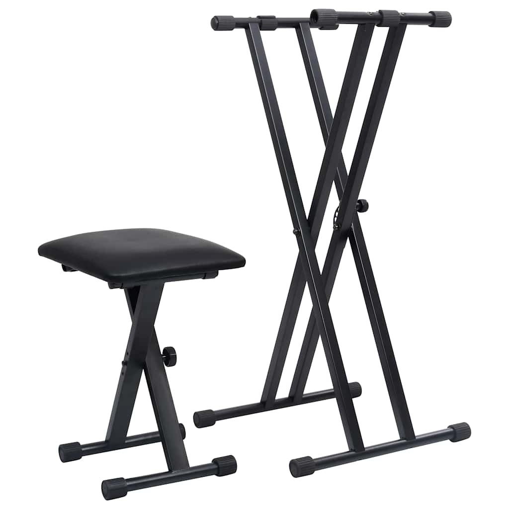 Supporto Tastiera a Doppia Staffa Set con Sgabello Nero Pianola Gambe vidaXL