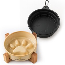 2 Ceramic Slow Feeder Dog Bowls for Small Medium Dogs Heavy Puzzle Maze Bowl