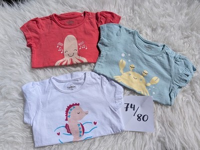 *neu* 3er Set T-Shirts Topomini 74/80 Meerestiere Seepferdchen