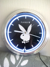 Große Leuchtreklame Neon-Licht-Werbe-Wanduhr  "PLAYBOY MAGAZIN" Werbung
