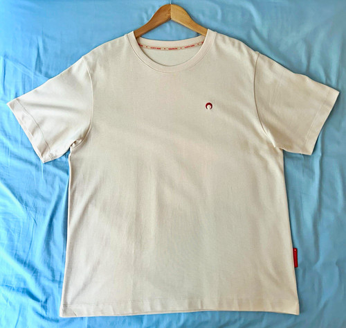 Marine Serre Borderline Men's XL Cream Red Moon Embroidered Logo T-Shirt