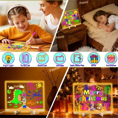 Rechargeable Led Drawing Board For Kids, 11.8*7.9" Dry Erase Board, 4 Modes &7 Colors Glow Doodle Note Board, Include Hanging Chain, 2 Stands, 8 Markers, Spray Bottle, Cleaning Cloth, Valentines Gifts