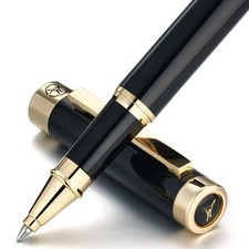 Black Rollerball Pen With 24K Gold Finish, Luxury Grade Black with Gold Finish