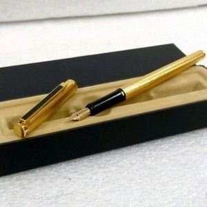 Authentic Dunhill Gemline Fountain Pen Gold Plated Barleycorn 14K F Nib VP630