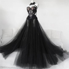 Black Lace Coreset Fairy Tulle Forest Witchy Bridal Gowns Gothic Wedding Dress