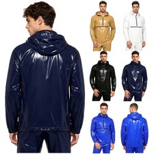 Men Waterproof Jacket Travel Raincoat Camping Hooded Kangaroo Pocket Anorak