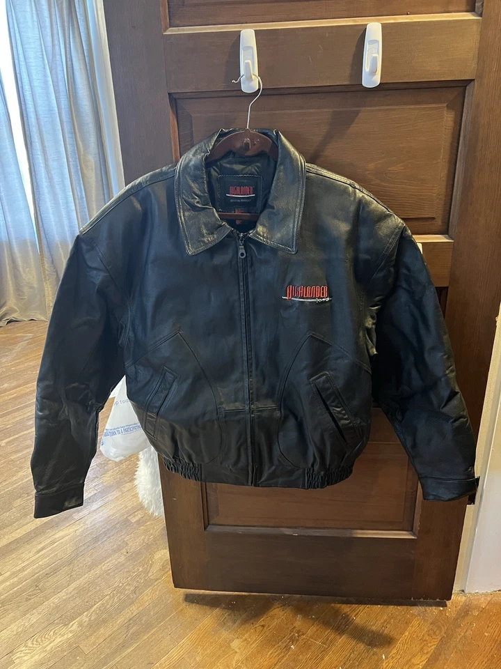 Jaqueta de couro Highlander vintage anos 90 preta casaco grande 10º aniversário oficial - Imagem 2 de 3