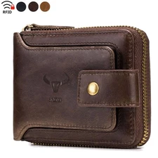 Men Wallet Genuine Leather Large RFID Zip Around Bifold with Coin Pocket Purse