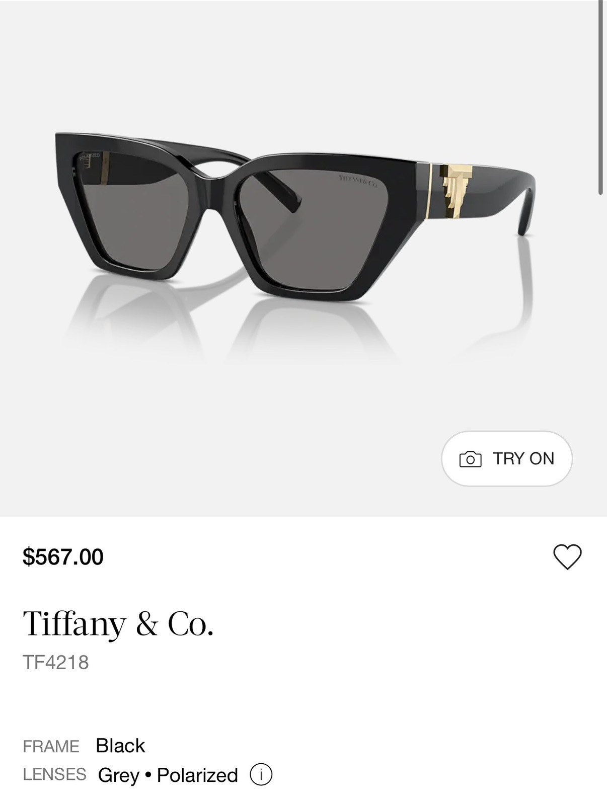 TIFFANY TF4218 800181 Black Grey Polarized Women's 55 mm