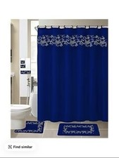 18 Piece Shower Curtain Set with Rugs and Accessories Embroidery Non Slip Bathro
