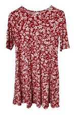 Old Navy Womens Small Red White Floral Ditsy Short Sleeve Swing Knit Dress