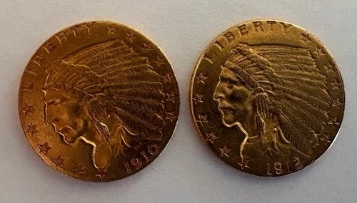 Indian Head 1910 or  1912 $2.50 Gold Quarter Eagle Coins Pre-1933 US