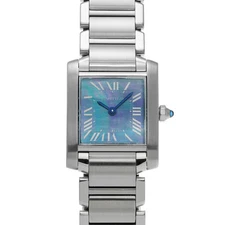 CARTIER Tank Française Sm W51034Q3 Blue Ladies Used Watch #111026