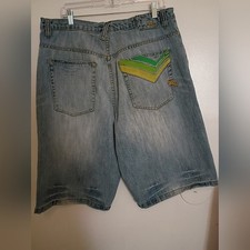 Rocawear Denim Shorts men with Green Accents 100 cotton Y2K