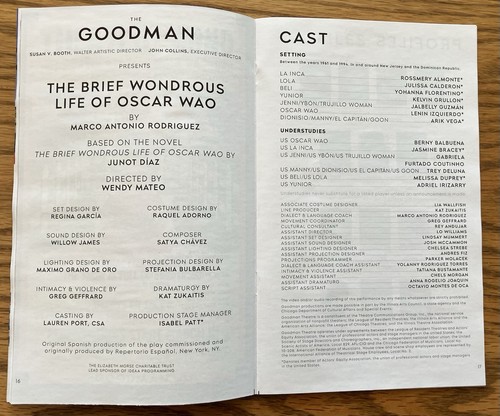 Das kurze wundersame Leben des Oscar Wao Spielzettel plus Werbekarte/Rezension - Goodman Theata - Bild 10 von 15