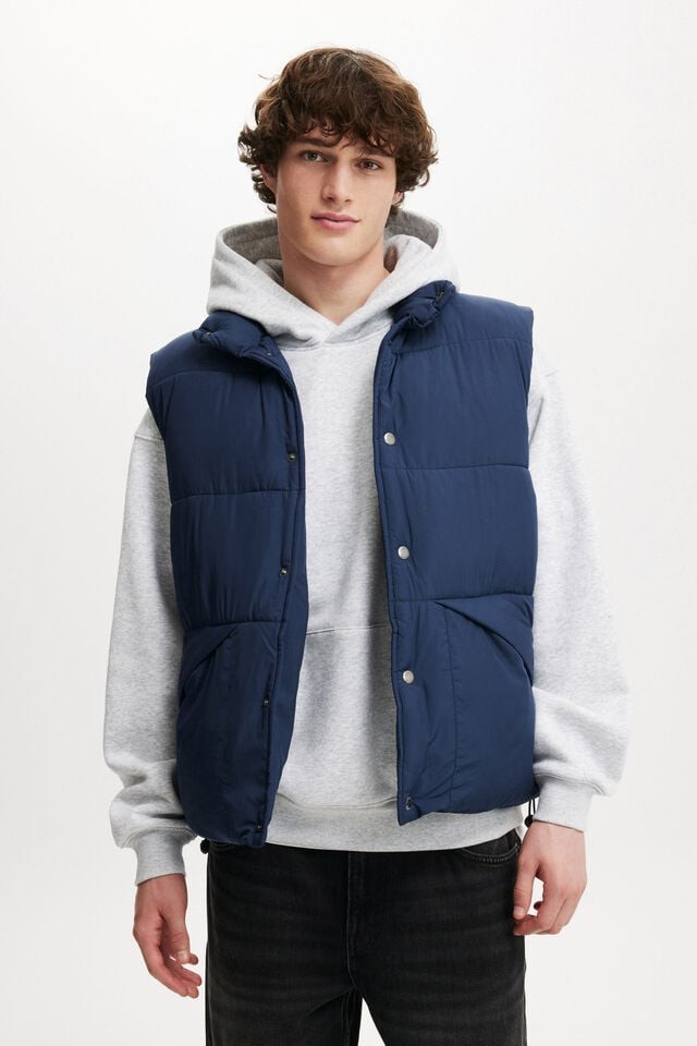 Cotton On Puffer Vest Mens XXL Navy Stand Collared Front Snap Button Closure 6590₽