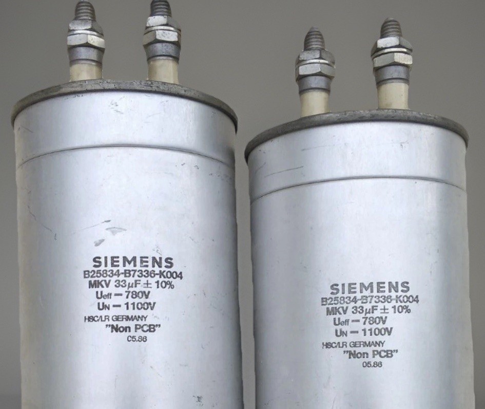 2x Siemens MKV B25834 33uF 1100V Power Capacitor 80A ESR 28mΩ Tested Vintage