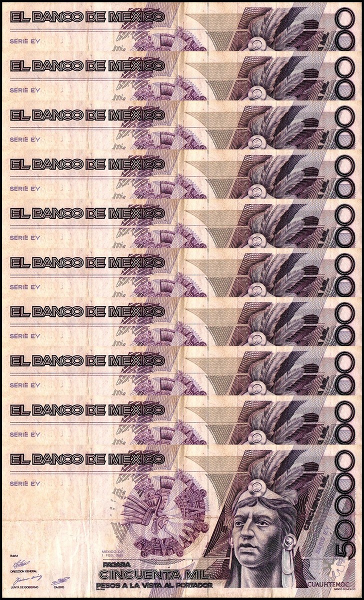 Mexico 50000 Pesos, 1986-1990, P-93, Used X 10 PCS | eBay