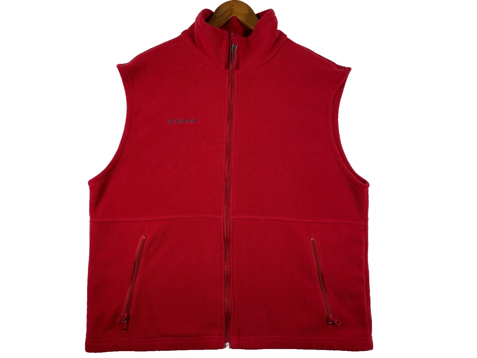 Columbia Fleece Vest Red Full Zip Men's Size L Outdoor Warm Layering