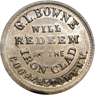 1864 Cooperstown New York Civil War Token G L Bowne Iron Clad R7 GERMAN SILVER