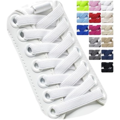 2 Pairs of Elastic Shoelaces, Flat, with Metal Capsule, Shoe Laces without Ty...
