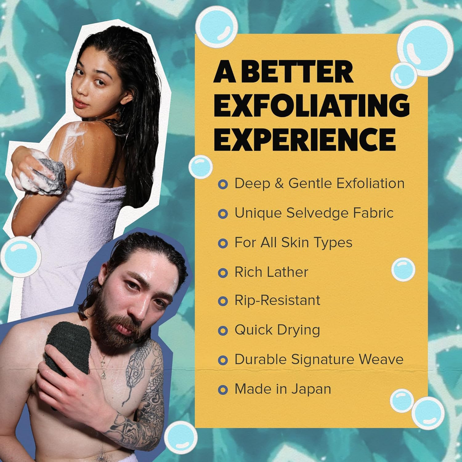 Exfoliating Shower Sponge - Rip-Resistant, Rapid-Drying - Grey - Made in Japan