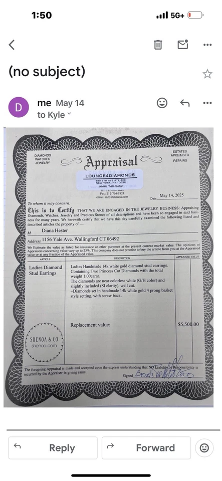 Stunning 1carat Natural Mined Princess Cut Diamond F-G Earring Studs 14KT WTG-S - Image 3 of 4