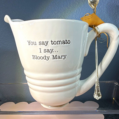 Mud Pie White Ceramic Pitcher w/ Handle, Dishwasher/Microwave Safe, Bloody Mary