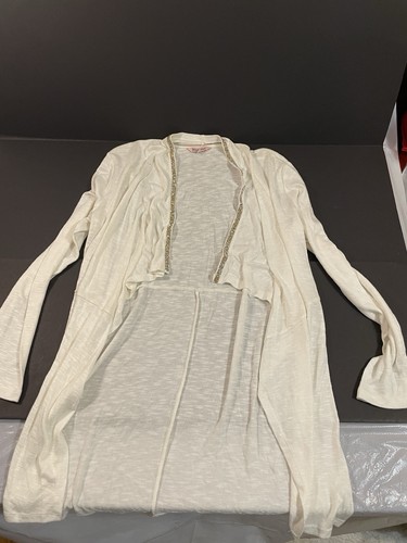 Juicy Couture Cream Embellished trim open Front Cardigan Sweater Woman’s Size L