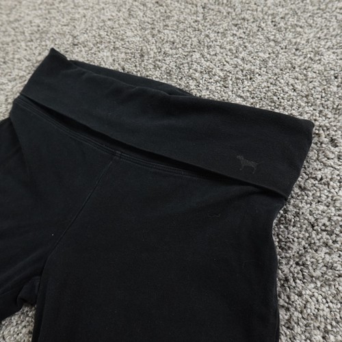 Pink Pants Womens XS Black Yoga Leggings Dog Fold Over Flare Victoria Secret Y2K