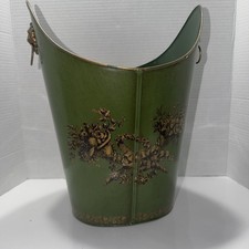 Vintage Toleware Hand-Painted Floral Metal Wastebasket with Reticulated Rim — listing 3