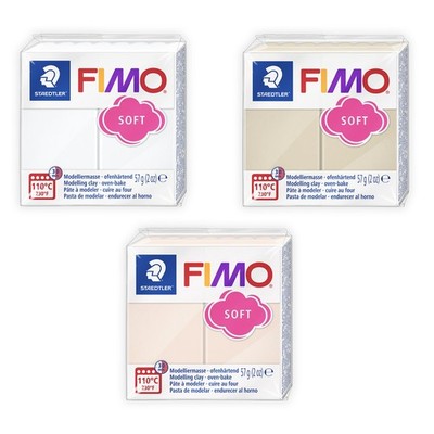 FIMO Soft Polymer Ofen Modelliermasse 57g Set Mit 3 Weiß, Fleisch Und Sahara