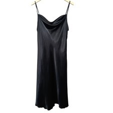 Bebe Women's Black Satin Cowl Neck Slip Midi Dress Size L Y2K 90s Silky Whimsy