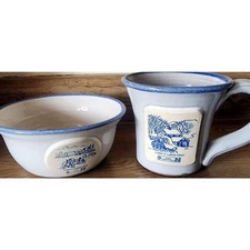 Land O Lakes Cenex Feed Advertising Bowl & Mug Set 1991 Hand Thrown 2 Scenes