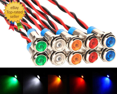 10Pcs 6Mm 1/4'' AC/DC 12-24V LED Metal Indicator Light Waterproof Signal Lamp Pil