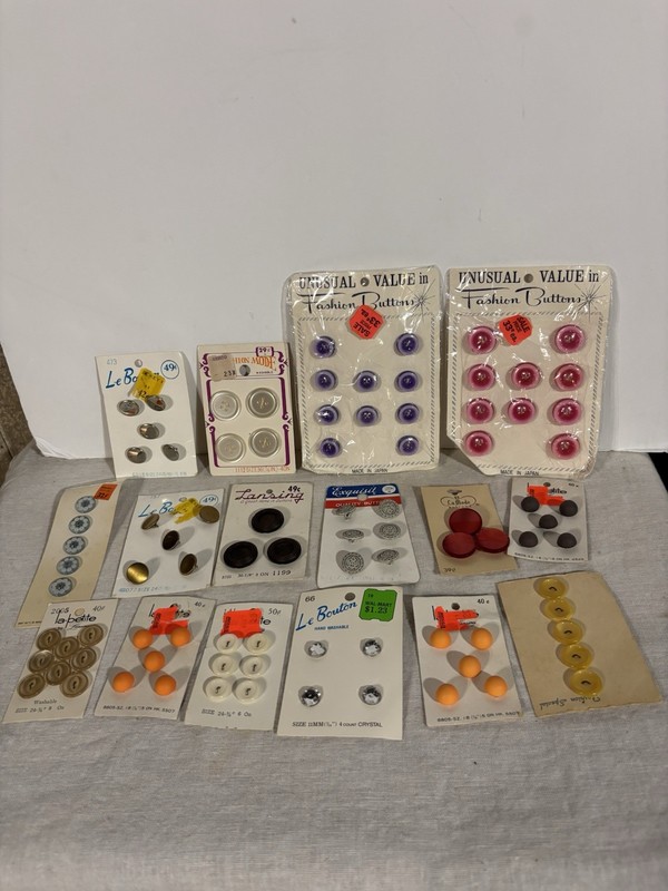 Mixed Lot of Vintage Buttons-All on Original Cards-New Old Stock-Colorful