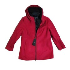 Nuage Women's Hooded Coat Large Red Zipper Pocket Jacket Wool & Cashmere New