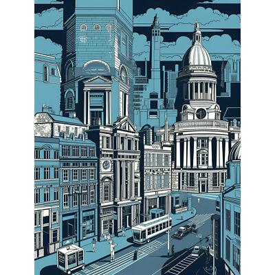 Belfast Stadtbild Stadtzentrum Halle Linolschnitt Stil Wandbild Poster Druck riesig