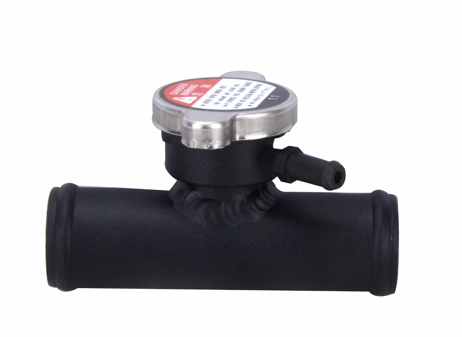 32mm Aluminum 1-1/4"" O.D Inline Radiator Filler Neck With Cap Black 45 Degrees