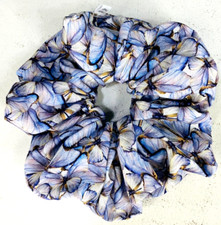 Handmade Women's Scrunchies sz XL White w/ Purple Butterflies Cotton Fabric New